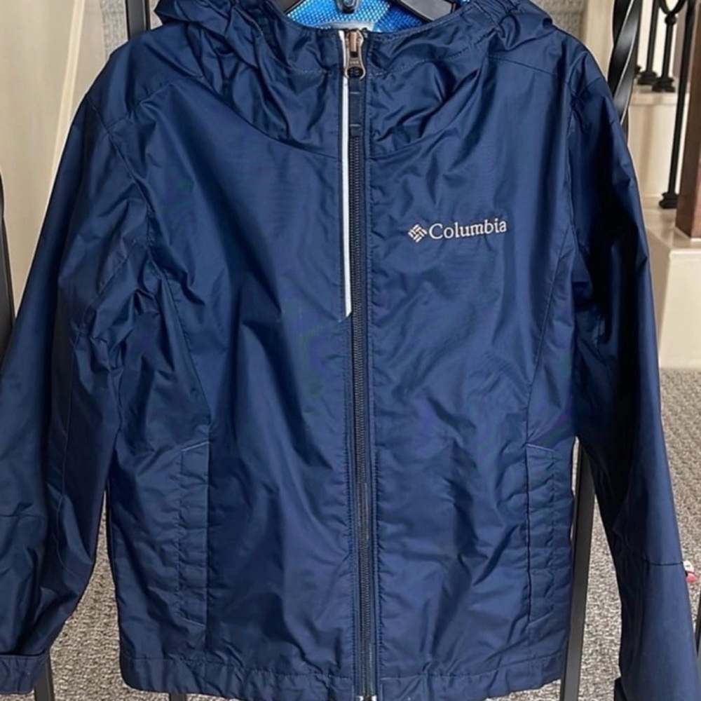 Columbia Navy Blue Kids Hooded Raincoat size 5